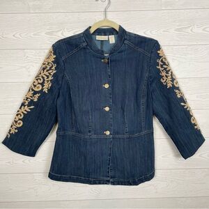 Chico’s Embellished Sleeves Denim Jacket Size 00 (XS/2)